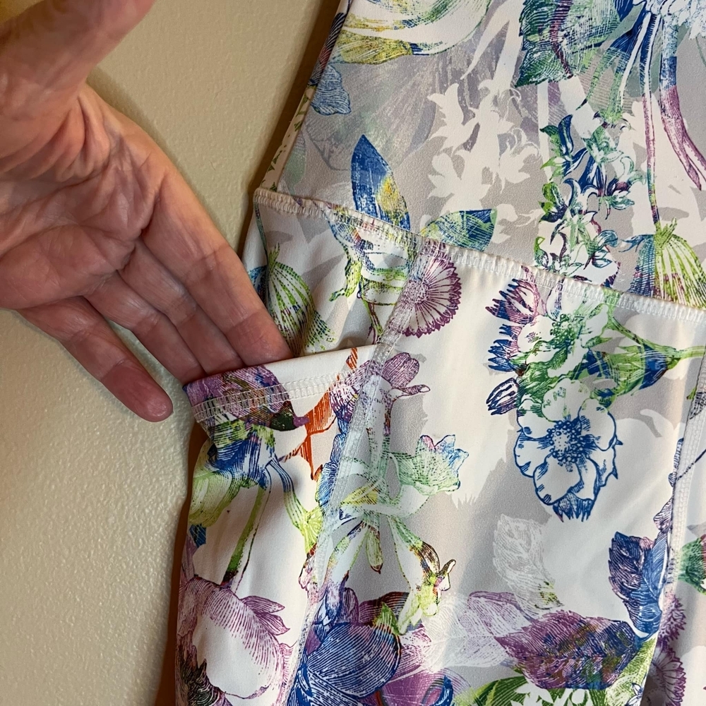 RBX Small White Floral Pocketed Athletic Leggings - Picture 3 of 5